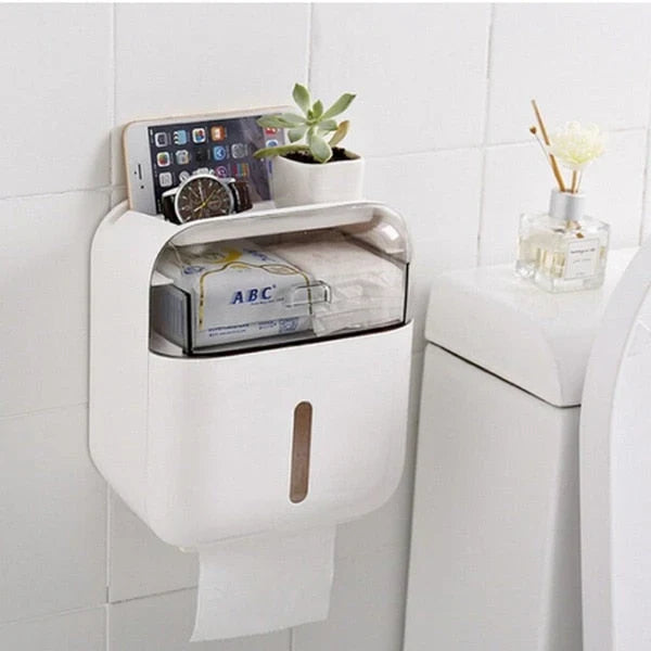 Toilet Paper Holder Waterproof Wall-Mounted With Towel Storage