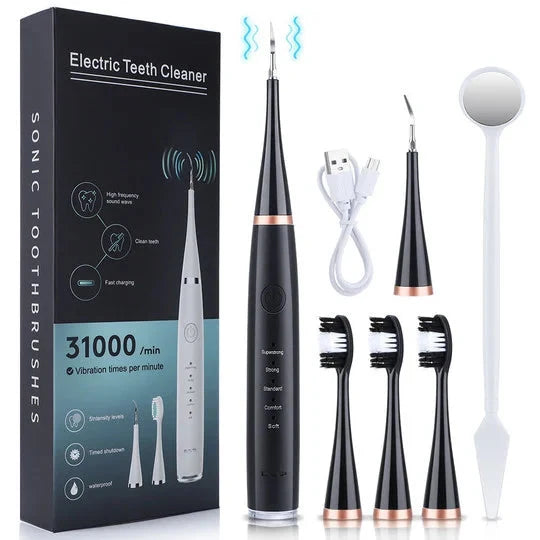 Tooth Cleaner Ultrasonic 5 Adjustable Levels 3 Interchangeable Heads