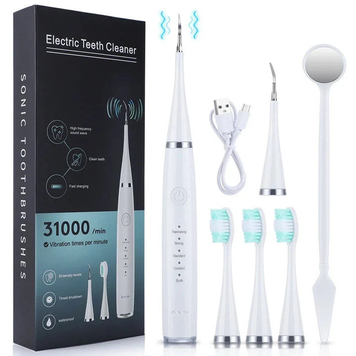 Tooth Cleaner Ultrasonic 5 Adjustable Levels 3 Interchangeable Heads
