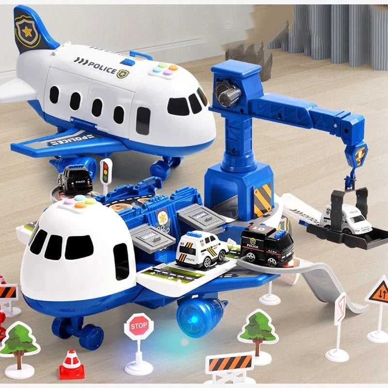 Toy Airplane Playset Light-Up Engines Sound Effects Fold-Out Ramps