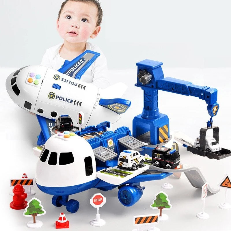 Toy Airplane Playset Light-Up Engines Sound Effects Fold-Out Ramps