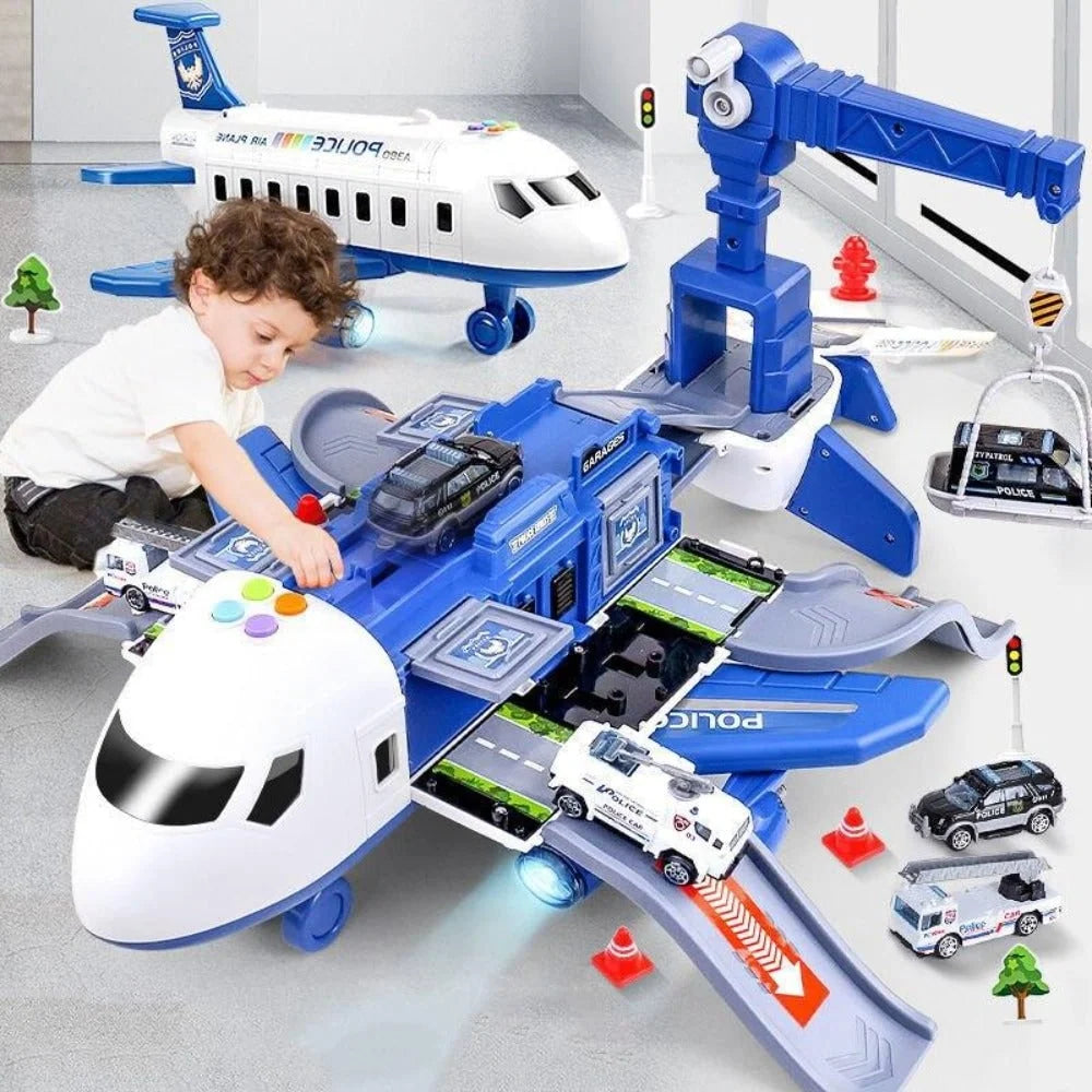 Toy Airplane Playset Light-Up Engines Sound Effects Fold-Out Ramps