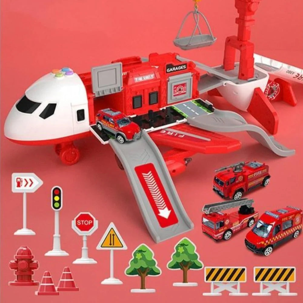 Toy Airplane Playset Light-Up Engines Sound Effects Fold-Out Ramps