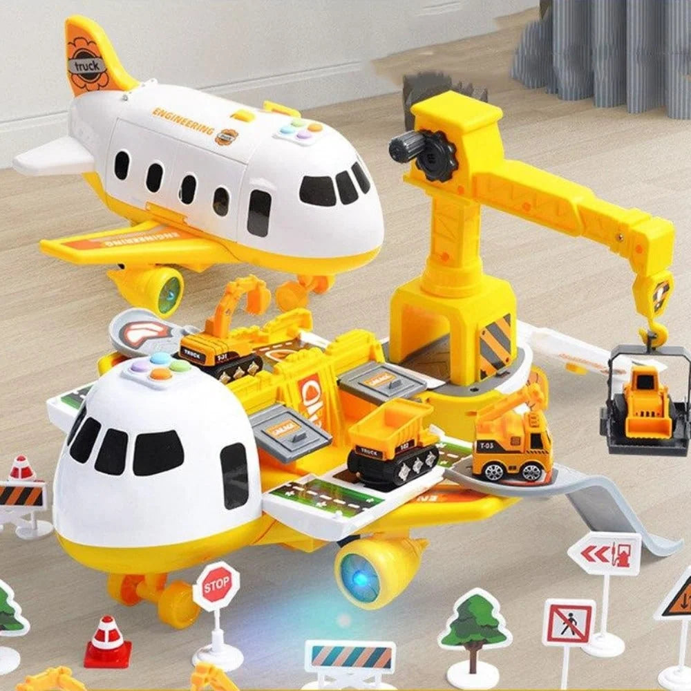 Toy Airplane Playset Light-Up Engines Sound Effects Fold-Out Ramps