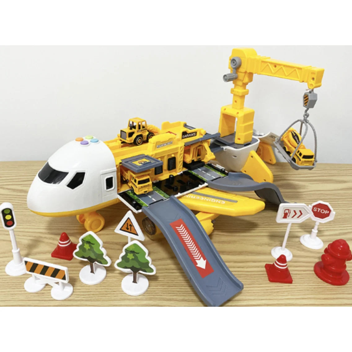 Toy Airplane Playset Light-Up Engines Sound Effects Fold-Out Ramps