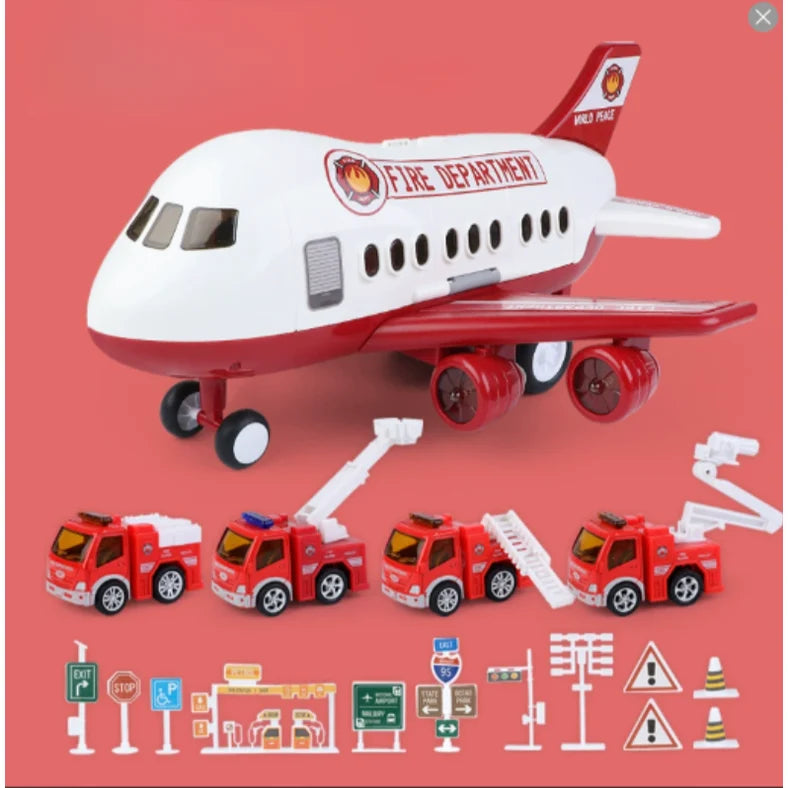Toy Airplane Playset Light-Up Engines Sound Effects Fold-Out Ramps