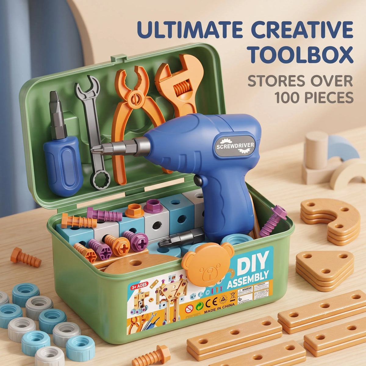 Toy Tool Set Electric Drill 126-Piece Portable Case