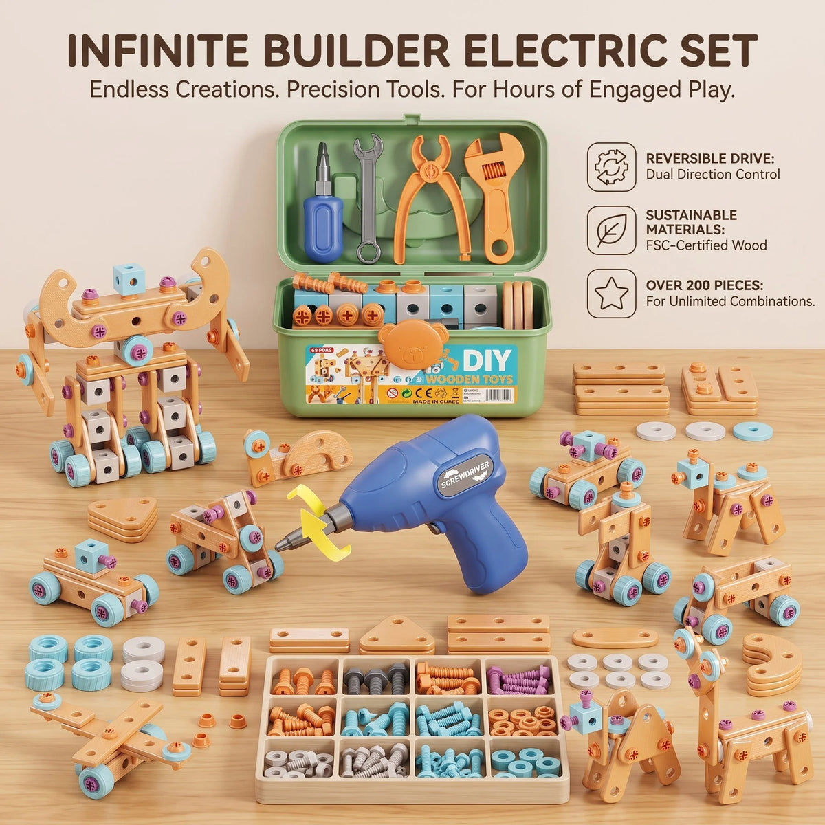 Toy Tool Set Electric Drill 126-Piece Portable Case