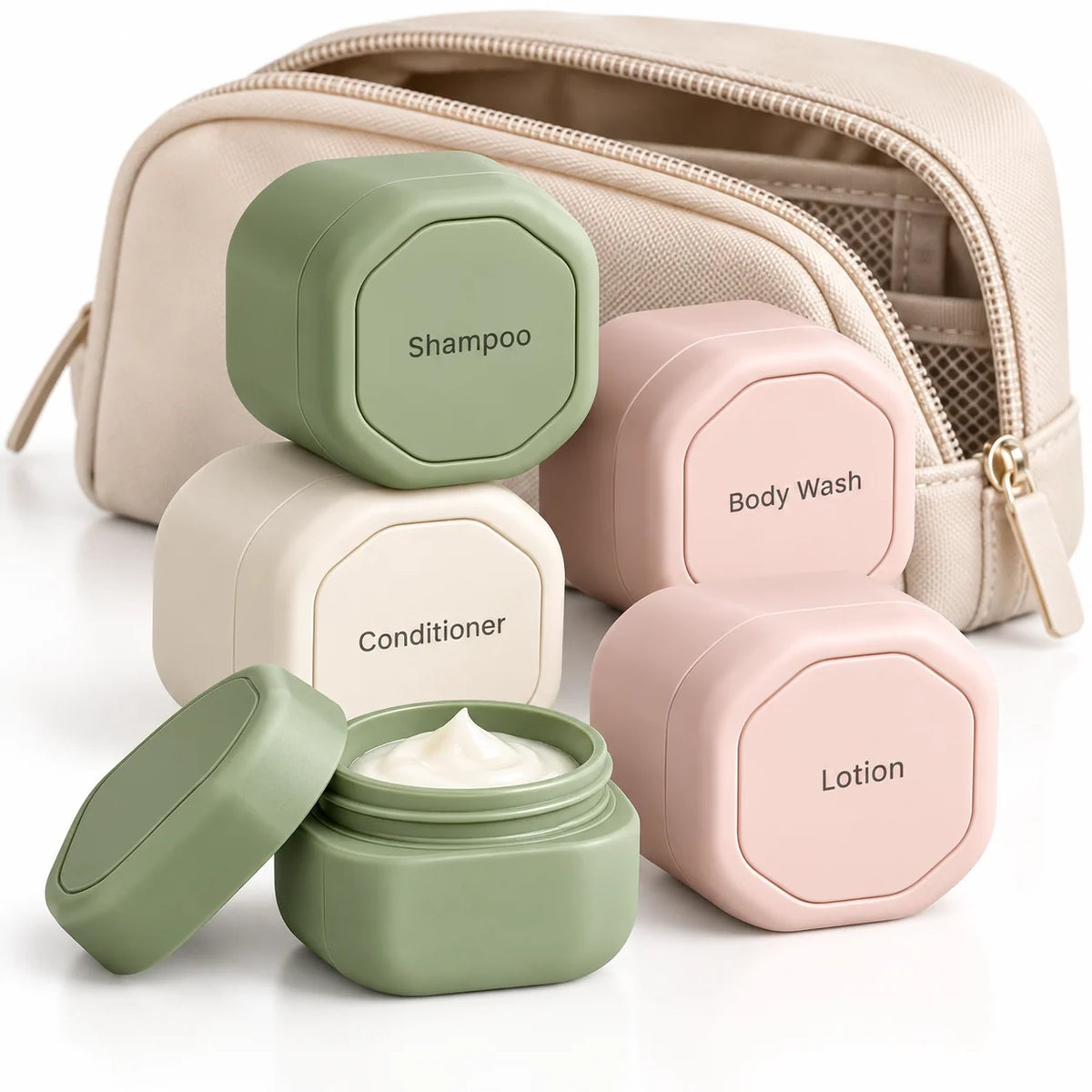 Travel Toiletry Containers Silicone Leak-Resistant Stackable Refillable