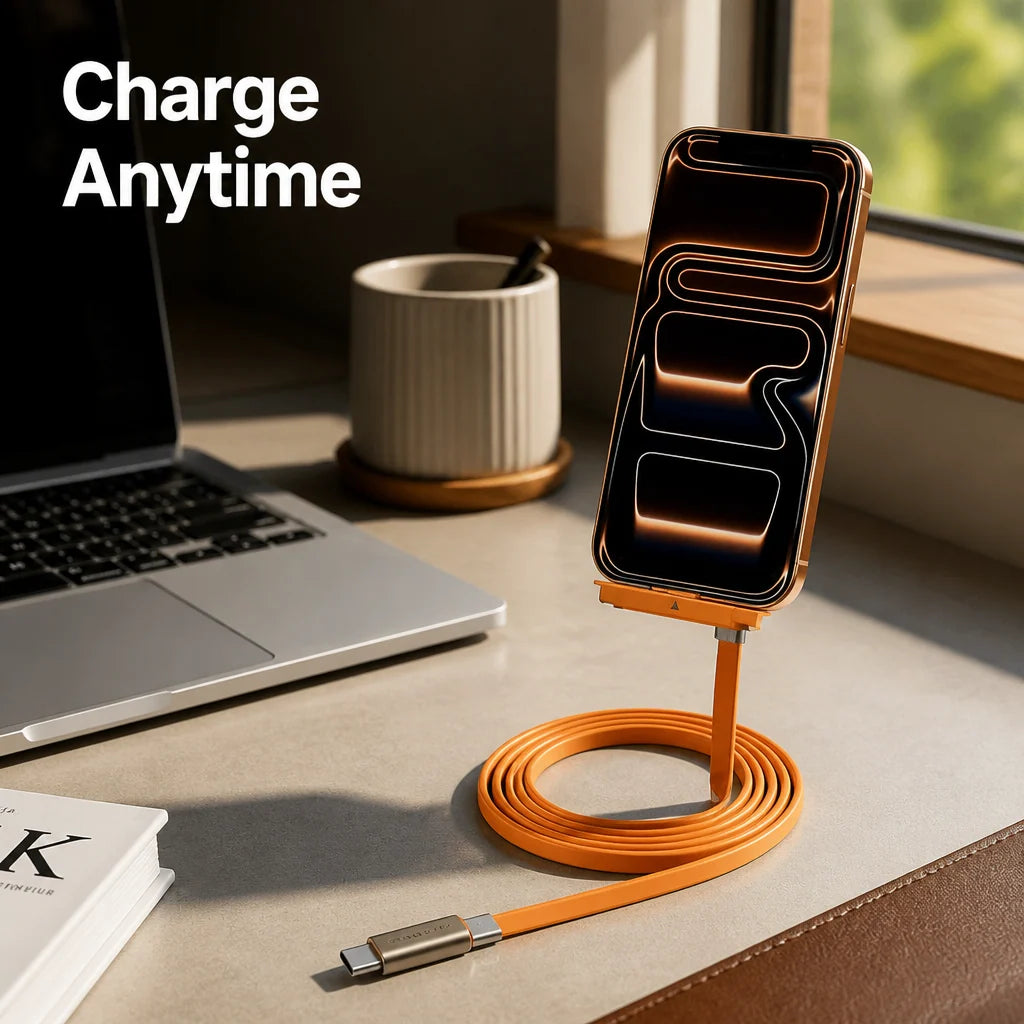 USB-C Charging Cable 240W Fast Charging Detachable 360° Phone Stand Braided Tangle-Resistant Cable