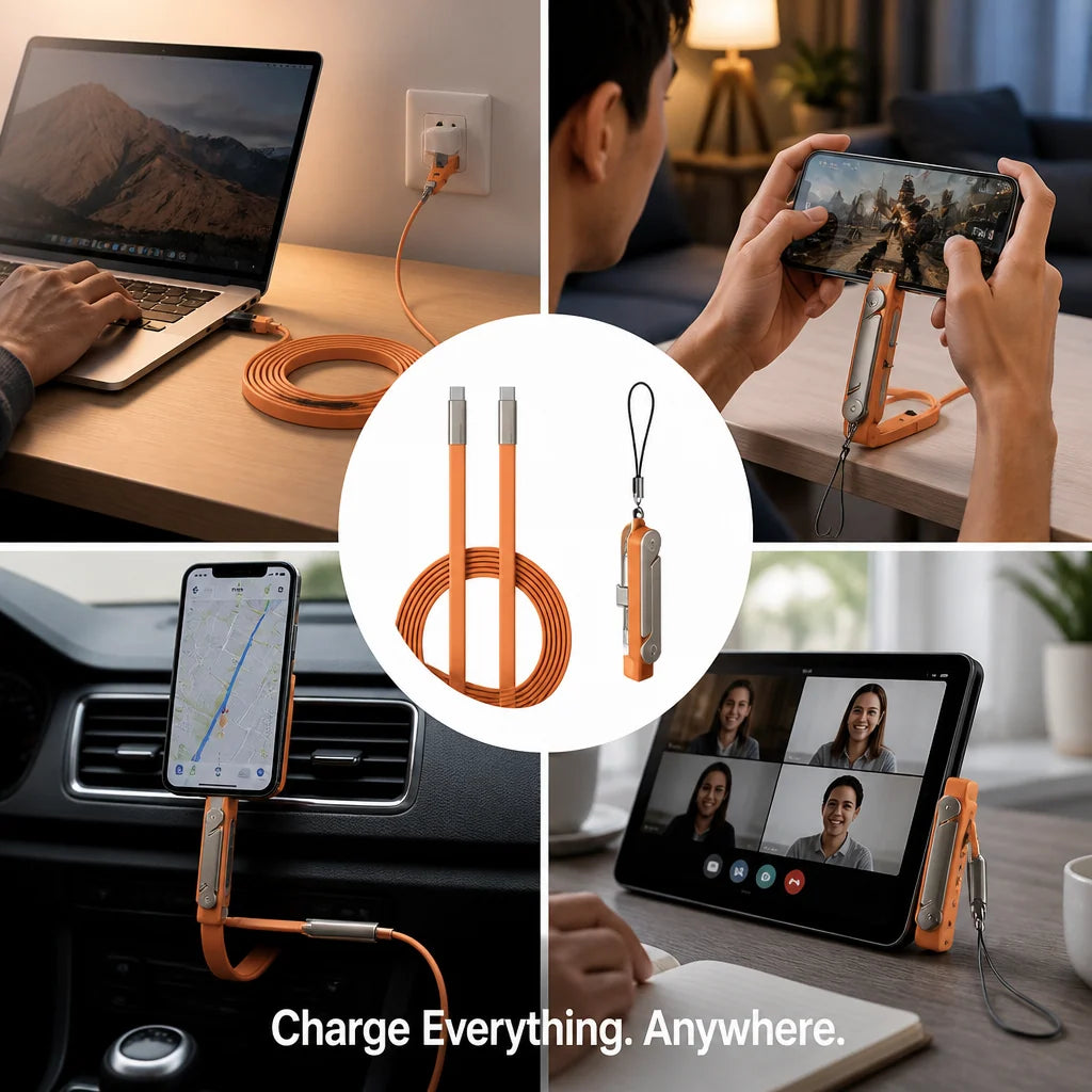 USB-C Charging Cable 240W Fast Charging Detachable 360° Phone Stand Braided Tangle-Resistant Cable