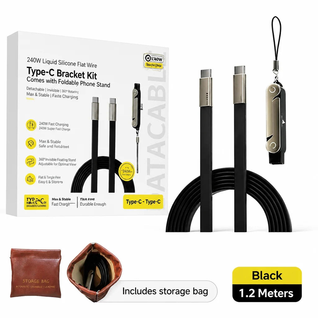 USB-C Charging Cable 240W Fast Charging Detachable 360° Phone Stand Braided Tangle-Resistant Cable