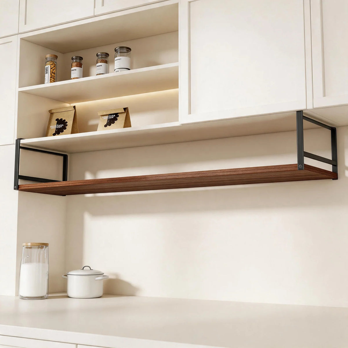 Under-Shelf Kitchen Storage Rack Pull-Out Sliding Wood Base