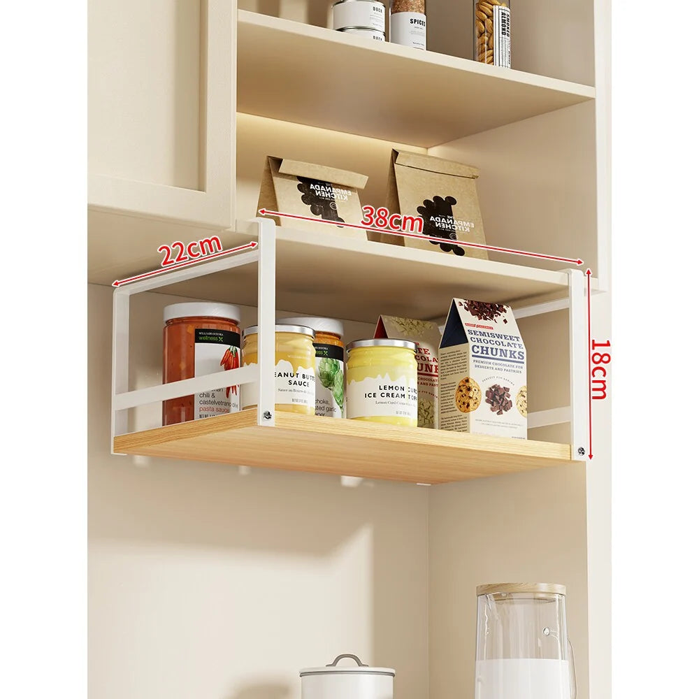 Under-Shelf Kitchen Storage Rack Pull-Out Sliding Wood Base