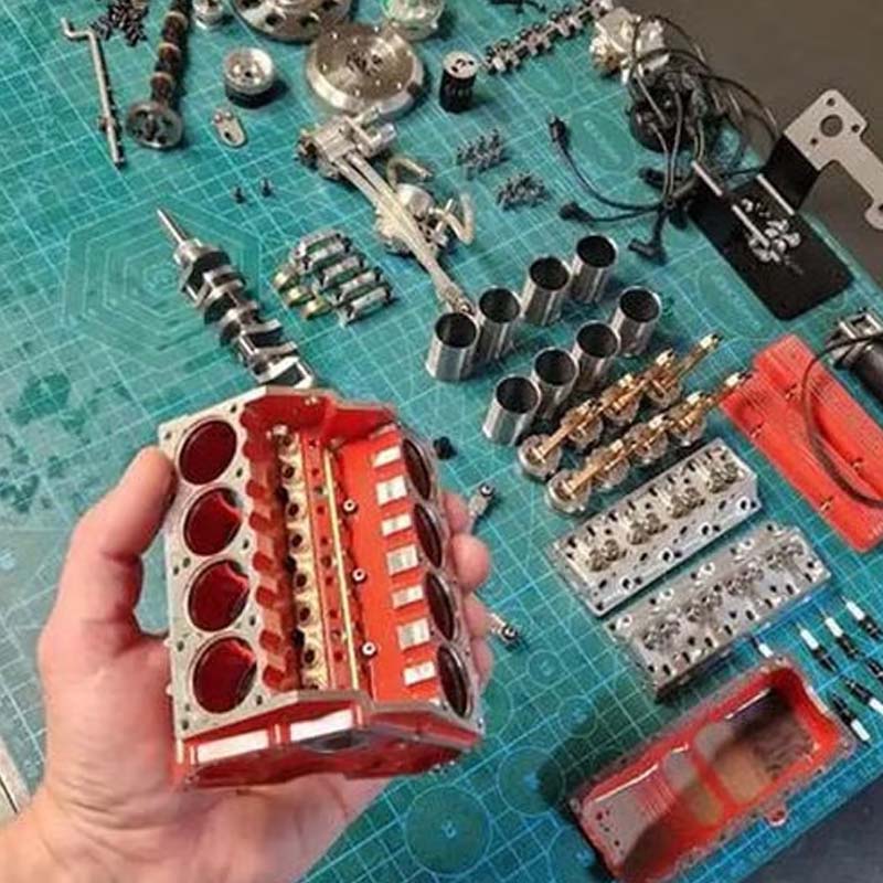 V8 Engine Model Kit Gasoline-Powered CDI Ignition CNC-Machined Metal