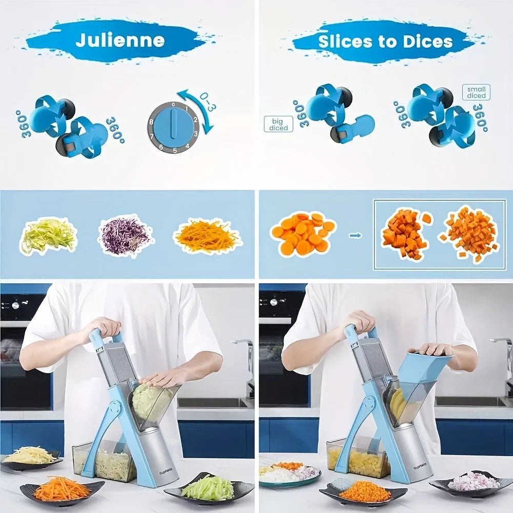 Vegetable Mandoline Slicer Adjustable Stainless Steel Blade Collection Bowl