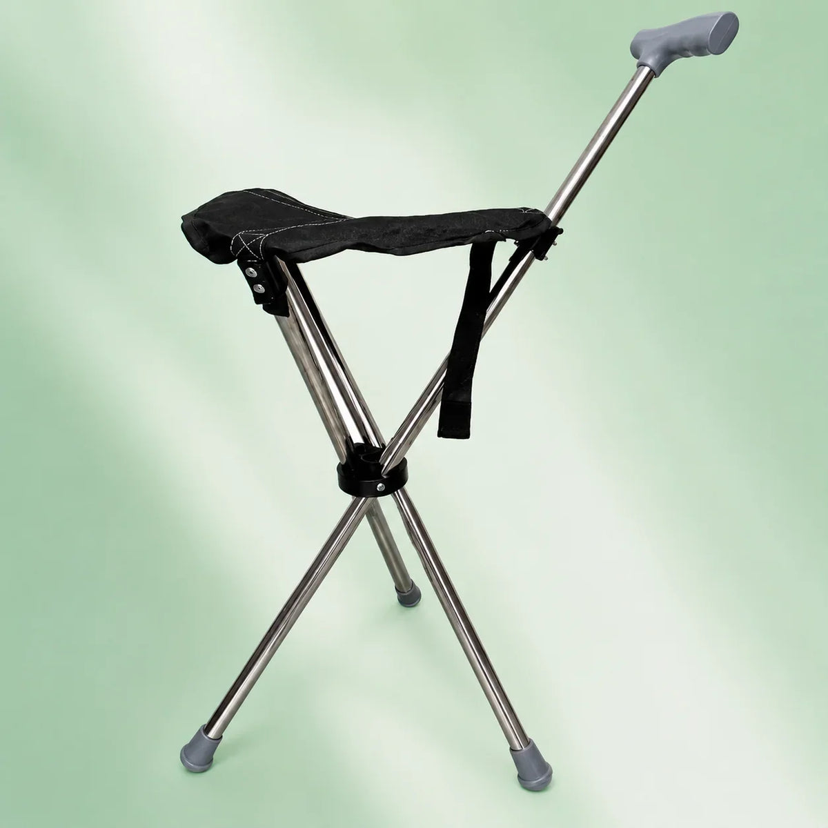Walking Cane With Seat Foldable Stainless Steel Tripod