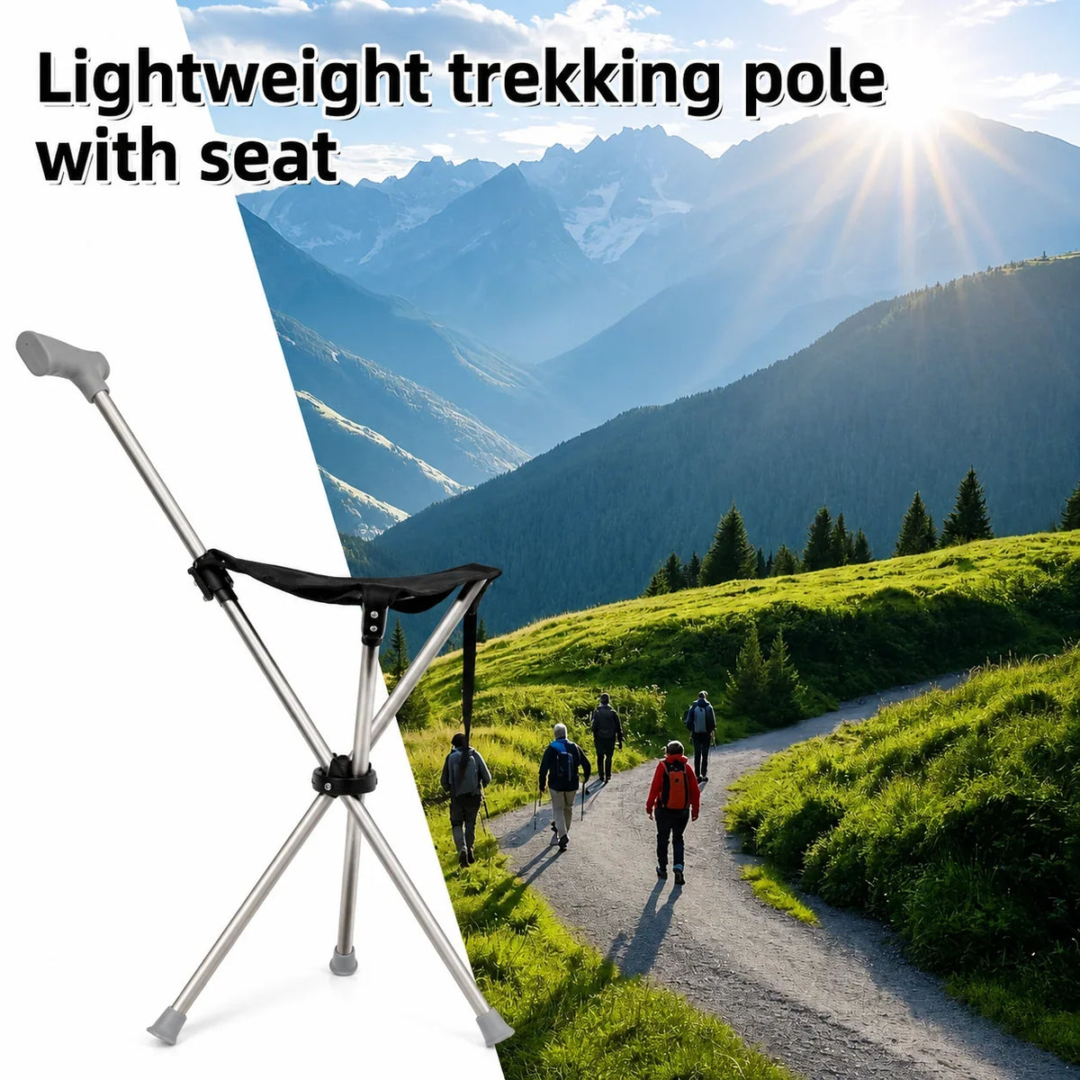 Walking Cane With Seat Foldable Stainless Steel Tripod