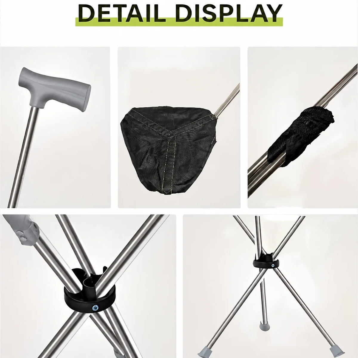 Walking Cane With Seat Foldable Stainless Steel Tripod