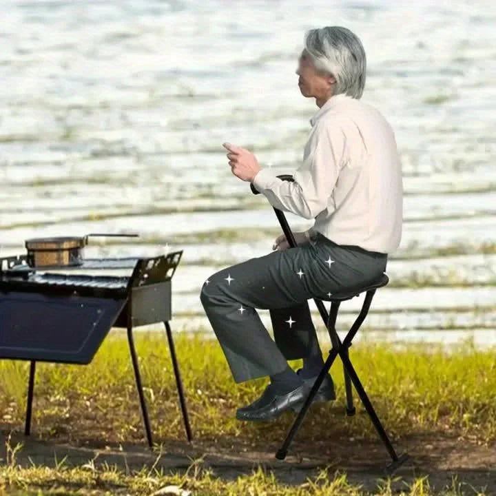 Walking Cane With Seat Foldable Stainless Steel Tripod