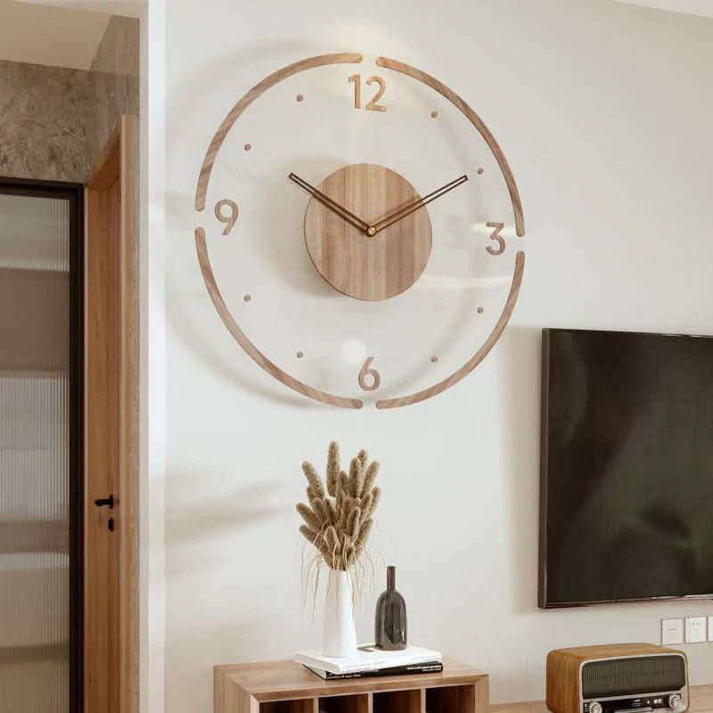 Wall Clock Natural Wood Silent Quartz Easy-Read Dial
