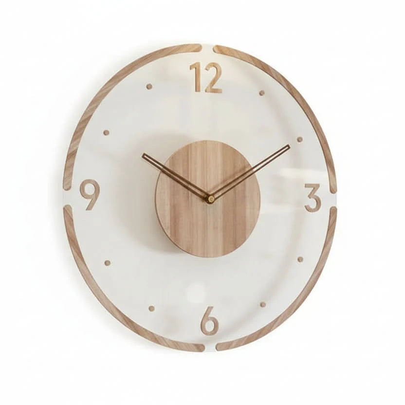 Wall Clock Natural Wood Silent Quartz Easy-Read Dial