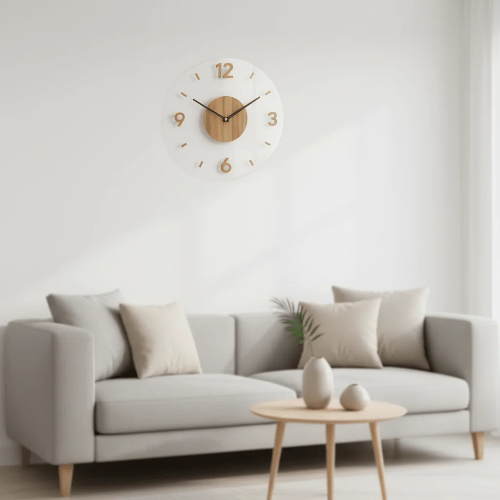 Wall Clock Natural Wood Silent Quartz Easy-Read Dial