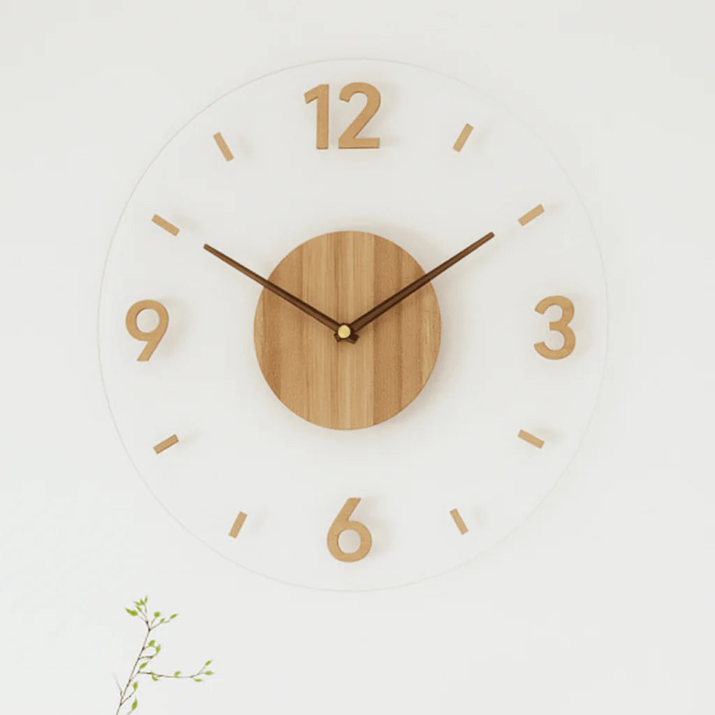 Wall Clock Natural Wood Silent Quartz Easy-Read Dial