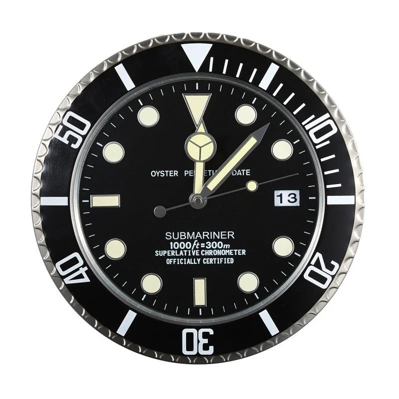 Wall Clock Silent Quartz Movement Luminous Hands Stainless Steel Frame