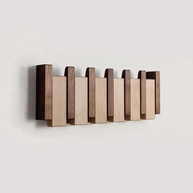 Wall Coat Rack Wooden Folding Hooks Space-Saving Piano Design