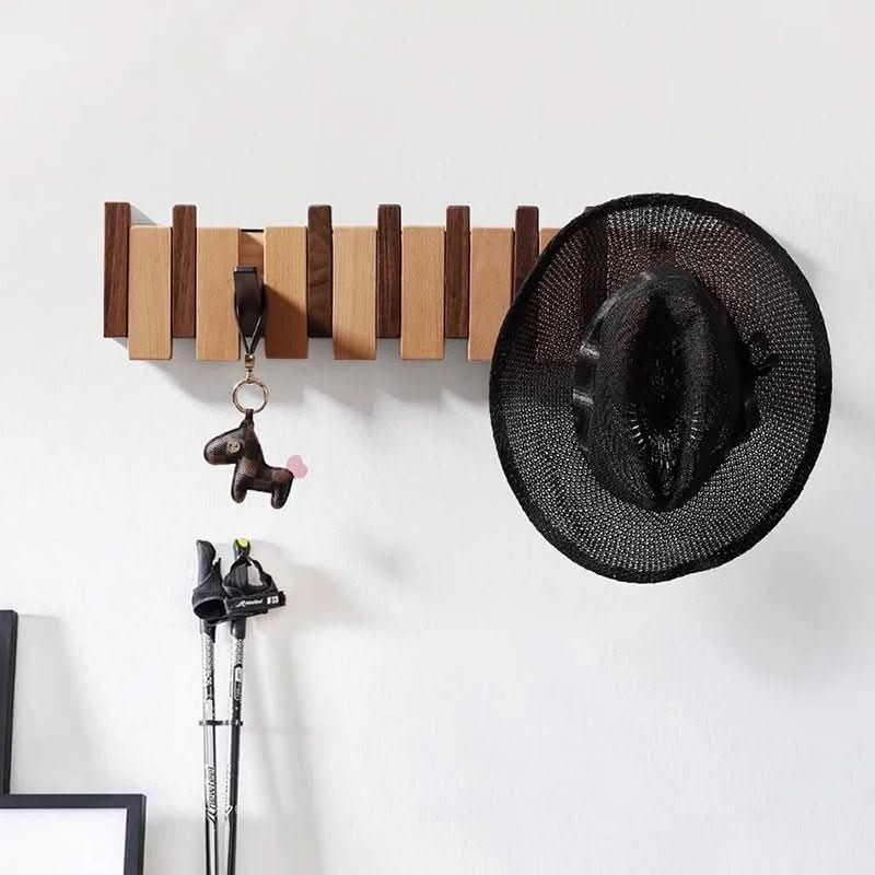Wall Coat Rack Wooden Folding Hooks Space-Saving Piano Design