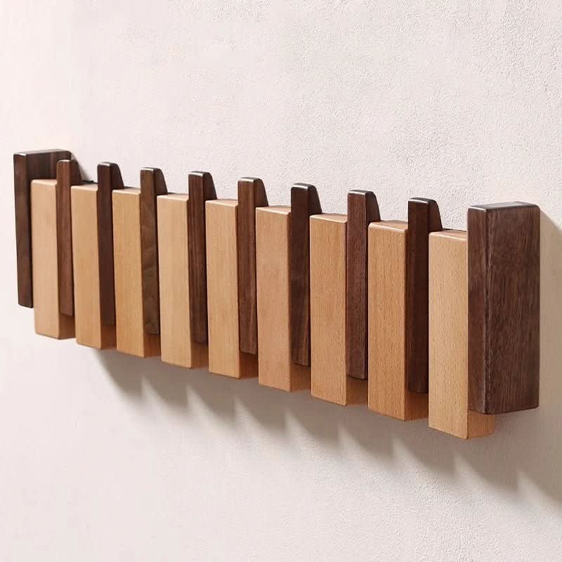 Wall Coat Rack Wooden Folding Hooks Space-Saving Piano Design