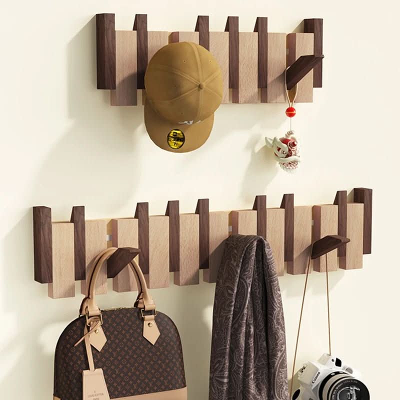 Wall Coat Rack Wooden Folding Hooks Space-Saving Piano Design