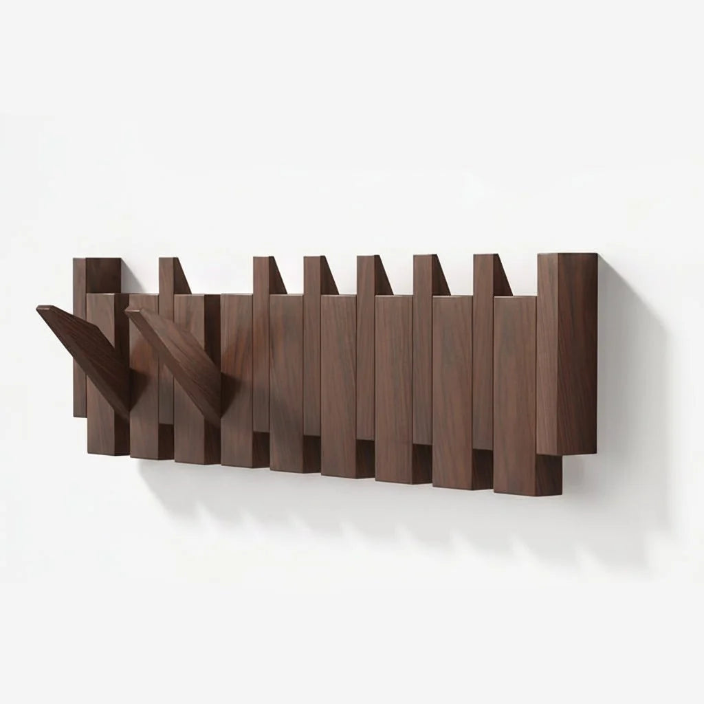 Wall Coat Rack Wooden Folding Hooks Space-Saving Piano Design