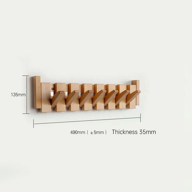 Wall Hook Rack Foldable Natural Wood 5–8 Hooks