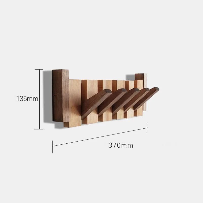 Wall Hook Rack Foldable Natural Wood 5–8 Hooks