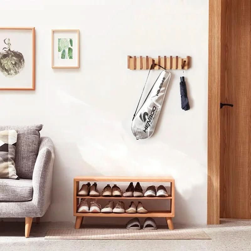 Wall Hook Rack Foldable Natural Wood 5–8 Hooks