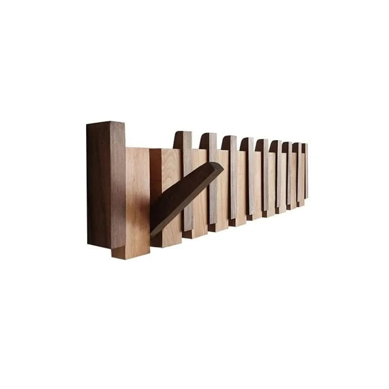 Wall Hook Rack Foldable Natural Wood 5–8 Hooks