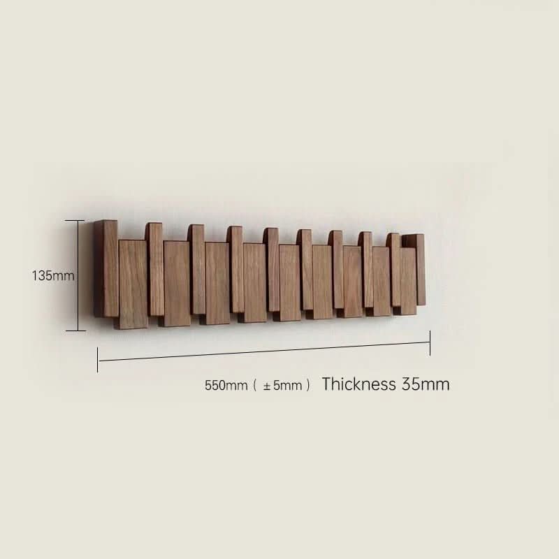 Wall Hook Rack Foldable Natural Wood 5–8 Hooks