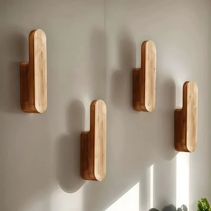 Wall Hook Set Natural Wood 4-Piece Space-Saving