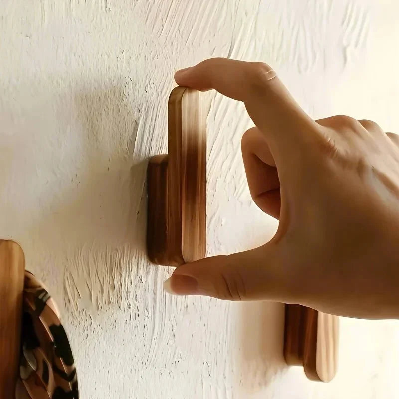 Wall Hook Set Natural Wood 4-Piece Space-Saving