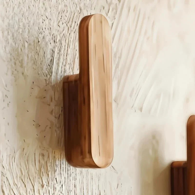 Wall Hook Set Natural Wood 4-Piece Space-Saving