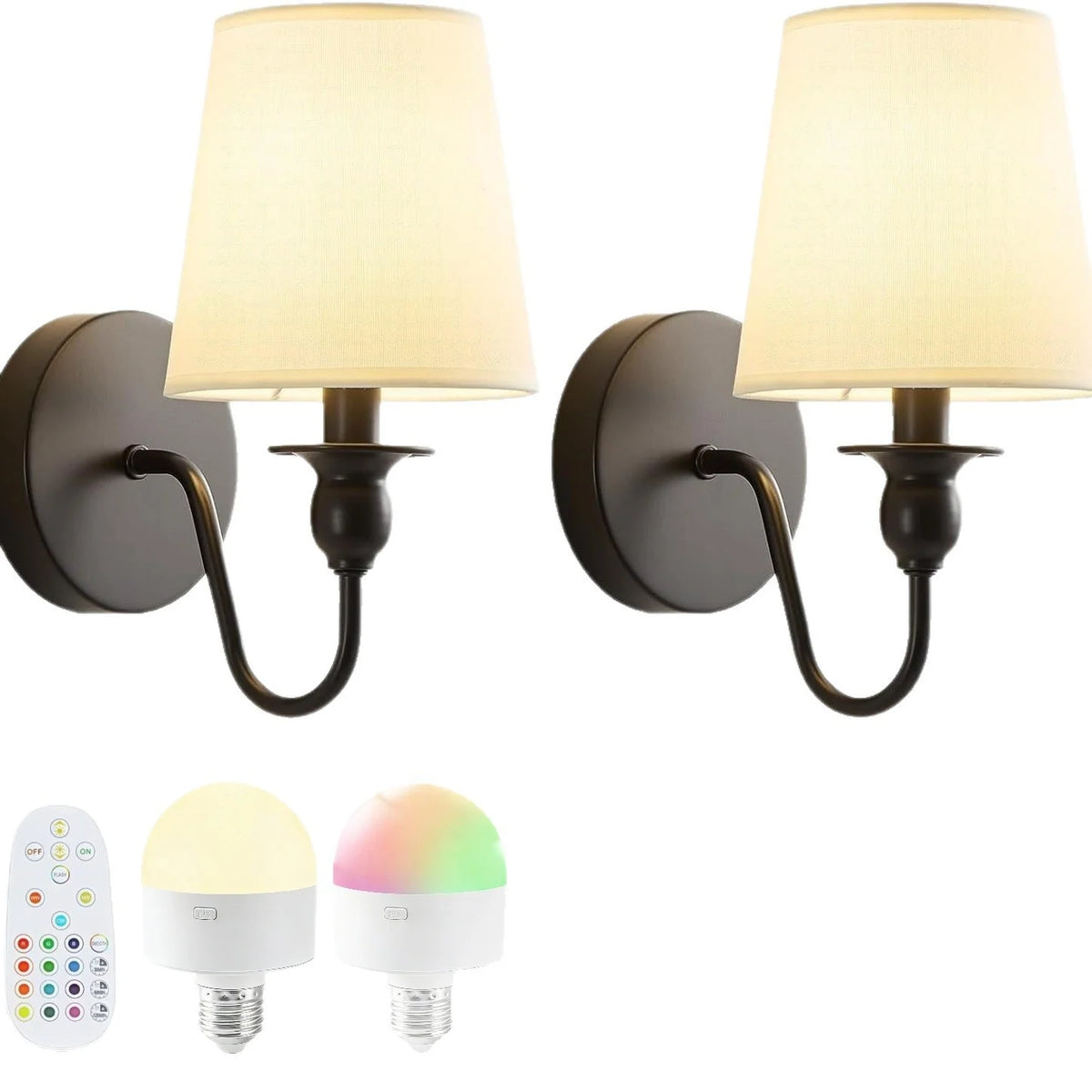 Wall Lamp Fabric Shade Set of 2