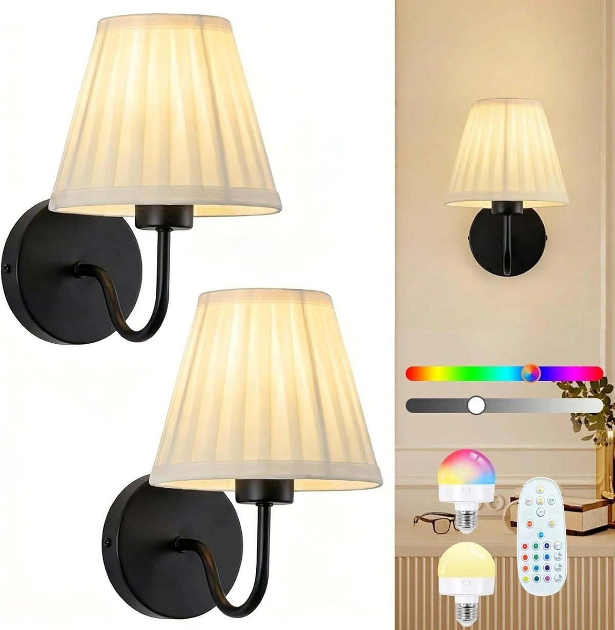 Wall Lamp Fabric Shade Set of 2