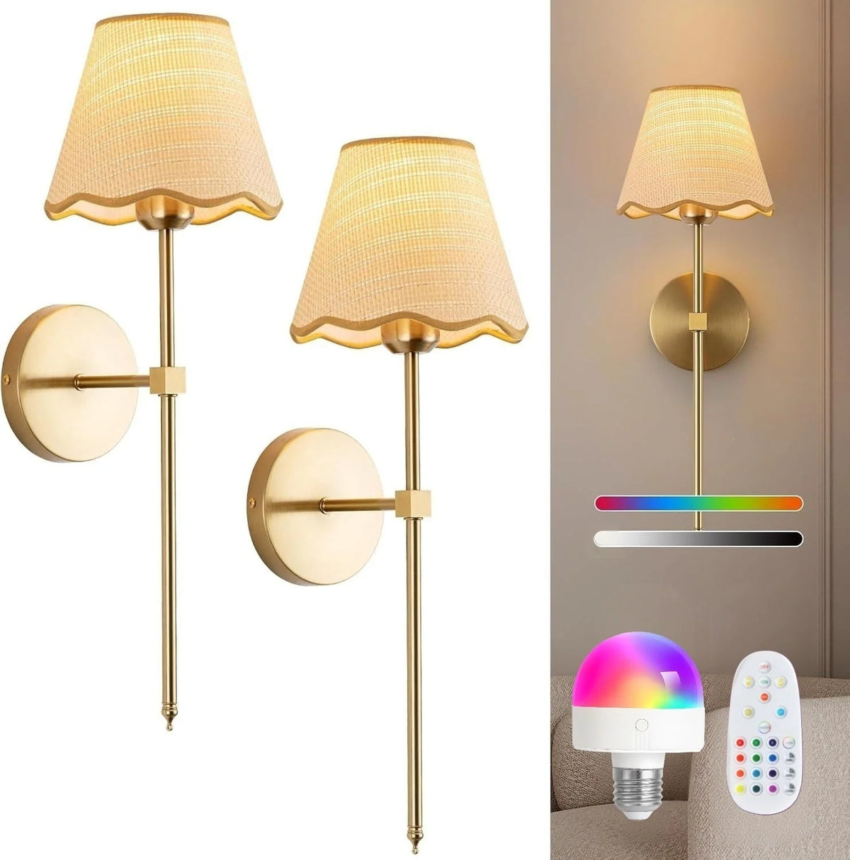 Wall Lamp Fabric Shade Set of 2