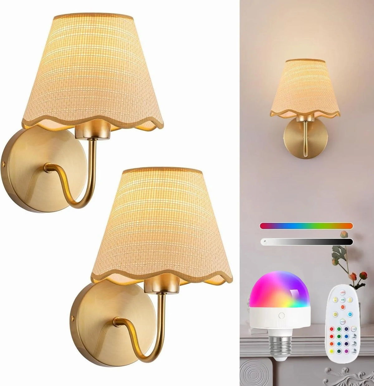 Wall Lamp Fabric Shade Set of 2