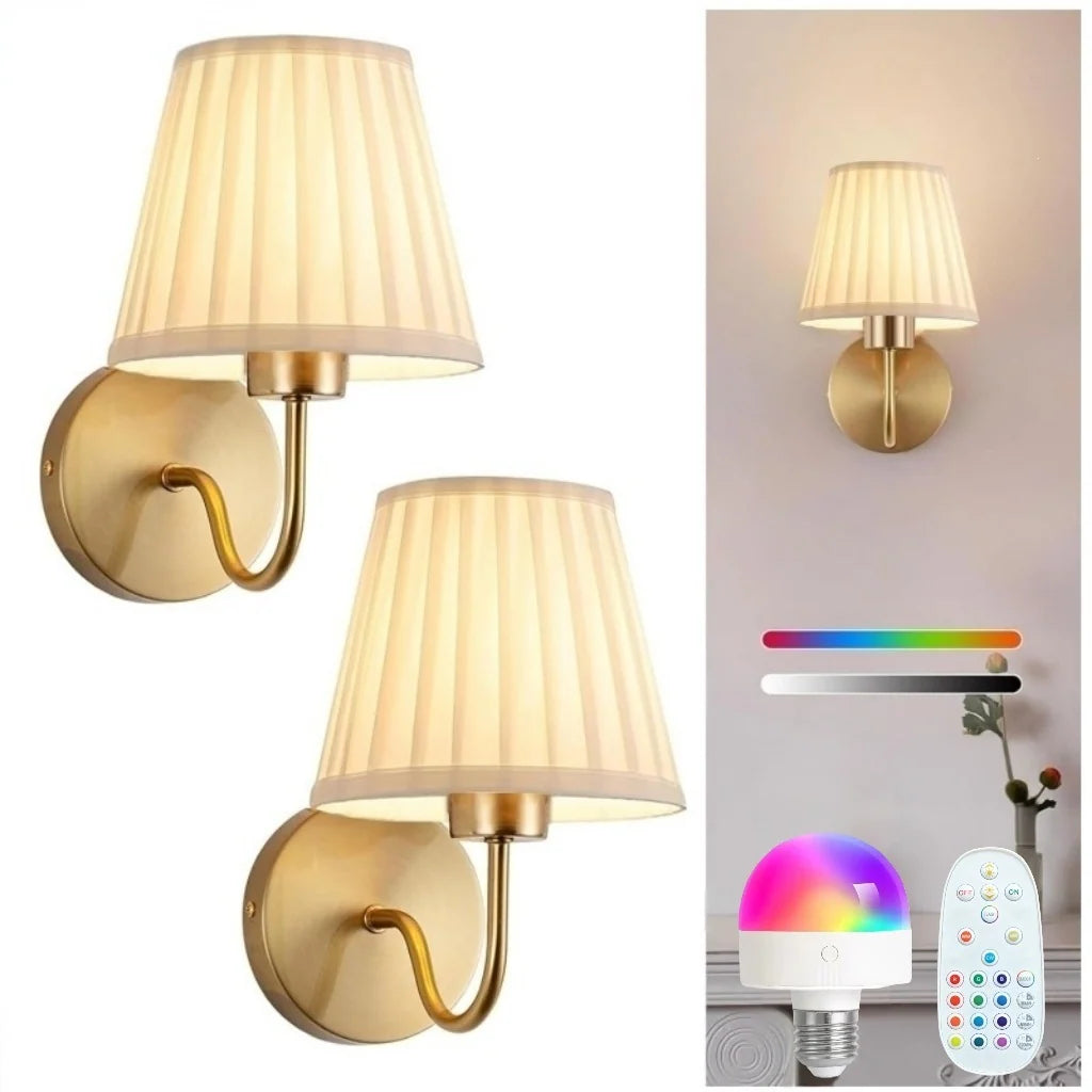 Wall Lamp Fabric Shade Set of 2