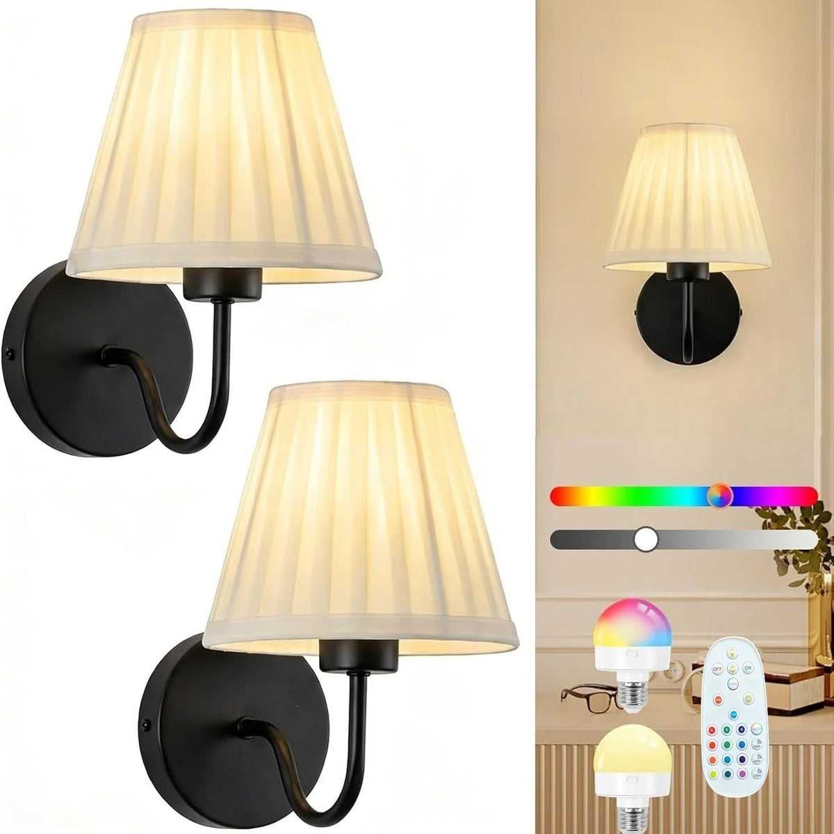 Wall Lamp Fabric Shade Set of 2