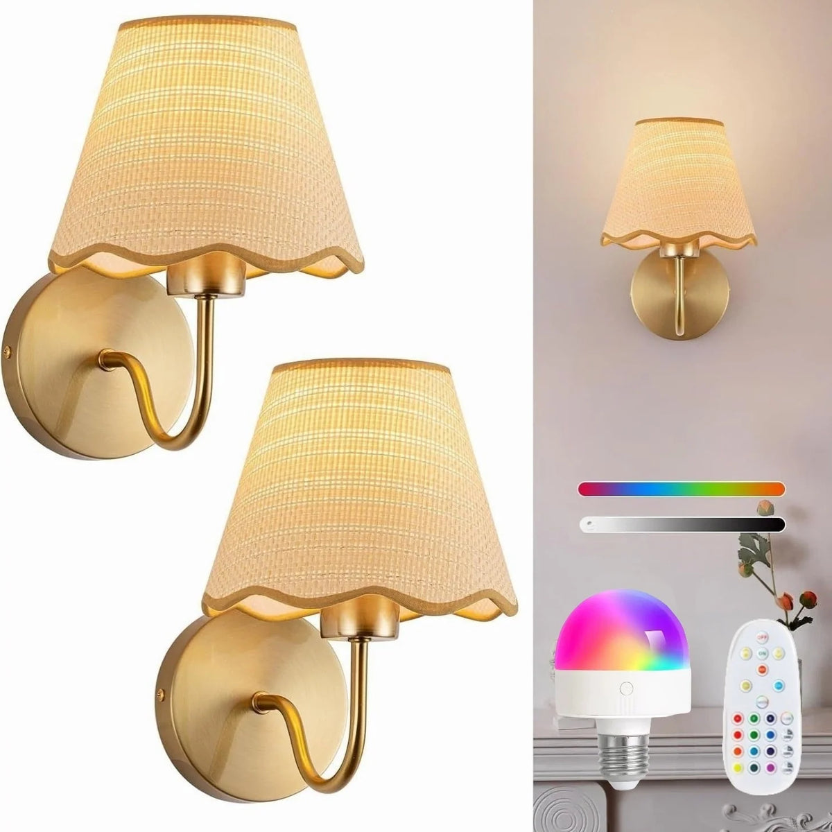 Wall Lamp Fabric Shade Set of 2