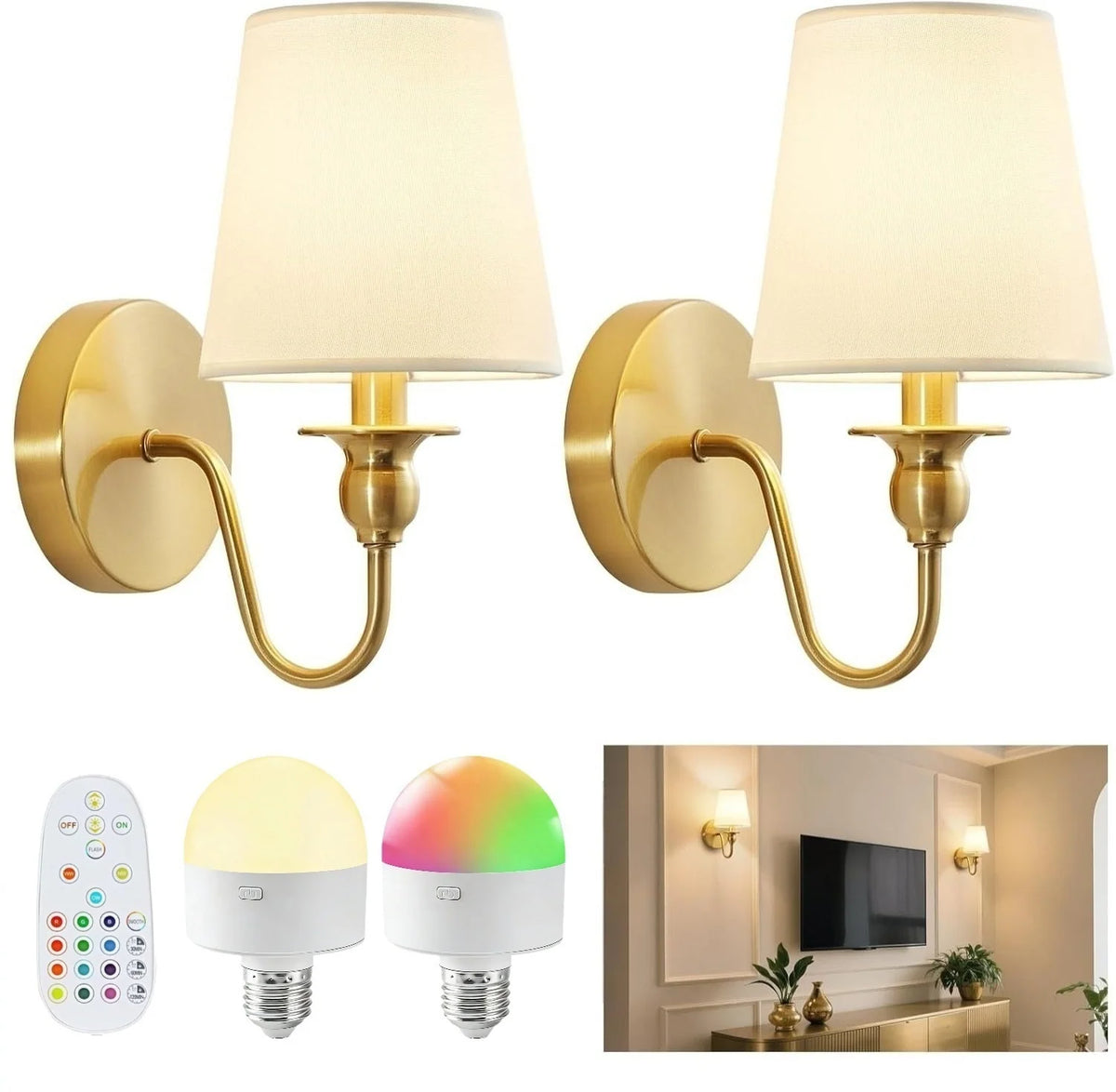 Wall Lamp Fabric Shade Set of 2